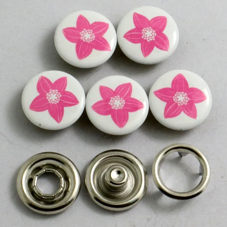 
printed cap five prong open ring snap button for baby sweater in Shenzhen 