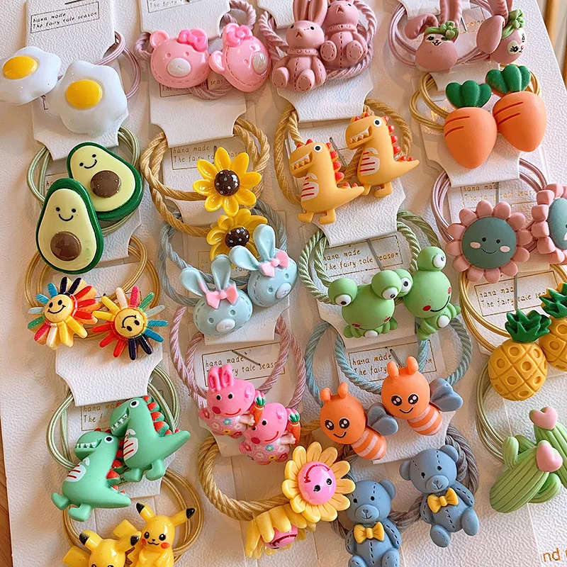10PCS/Set Cute Baby Cartoon Animals Hair bands Girls Elastic Rubber Band Headwear Kids Hair Accessories