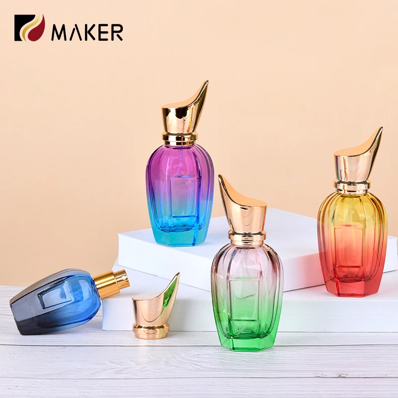 High Quality Luxury Crimp Flocking Empty Glass Parfum Bottle 30ml 50ml 100ml Colourful Beautiful Perfume Bottle With Cap Custom