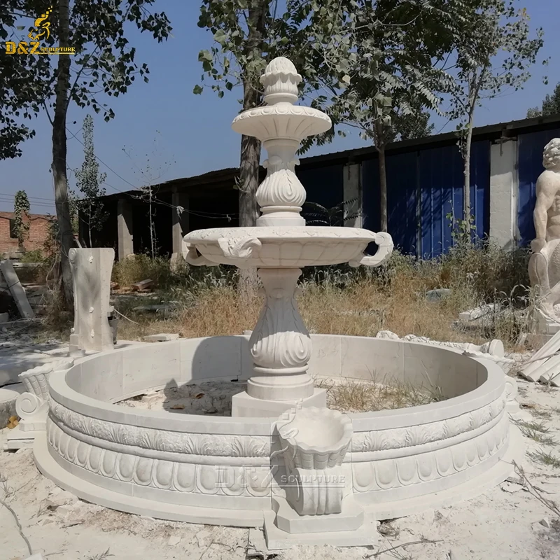Simple Design White Marble Round Statue Water Fountain For sale
