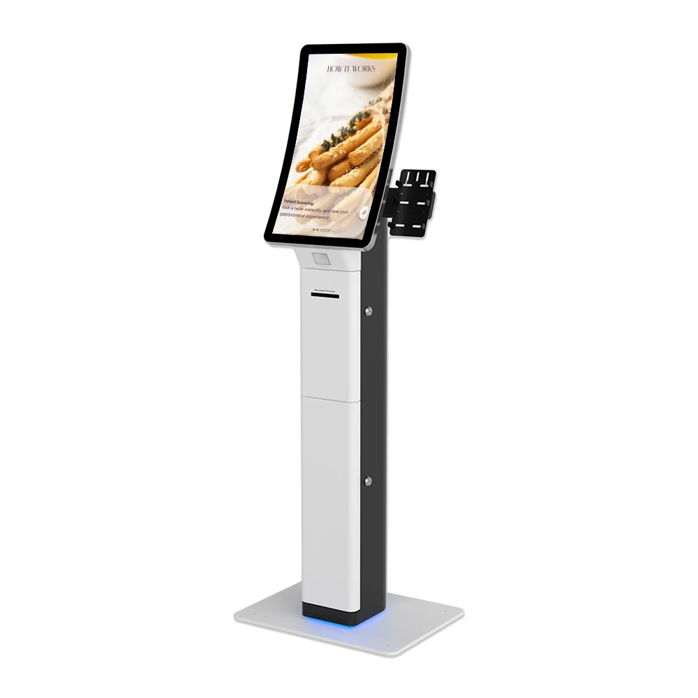 Custom led light stripe colomn-bottom/screen 23.6/32 inch curved screen digital menu boards mobile ordering kiosk