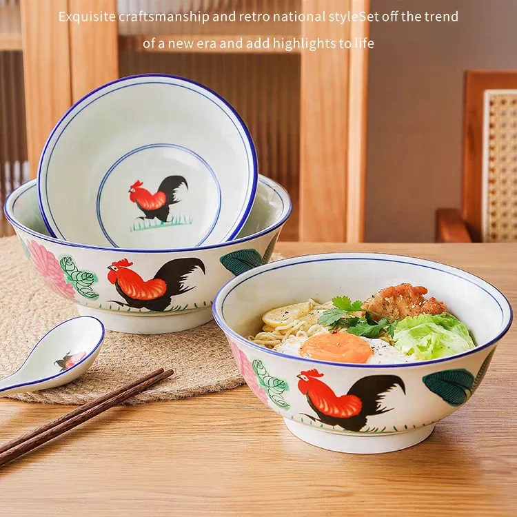 Nostalgic Classic Retro Rooster bowl Household and Commercial Large Rooster Noodle Bowl  melamine  rooster print  food bowl