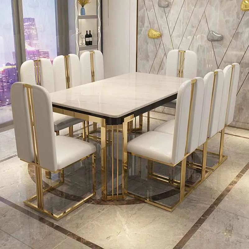 5780 Luxury  gold chromed dinning table set 8 chairs dining room furniture