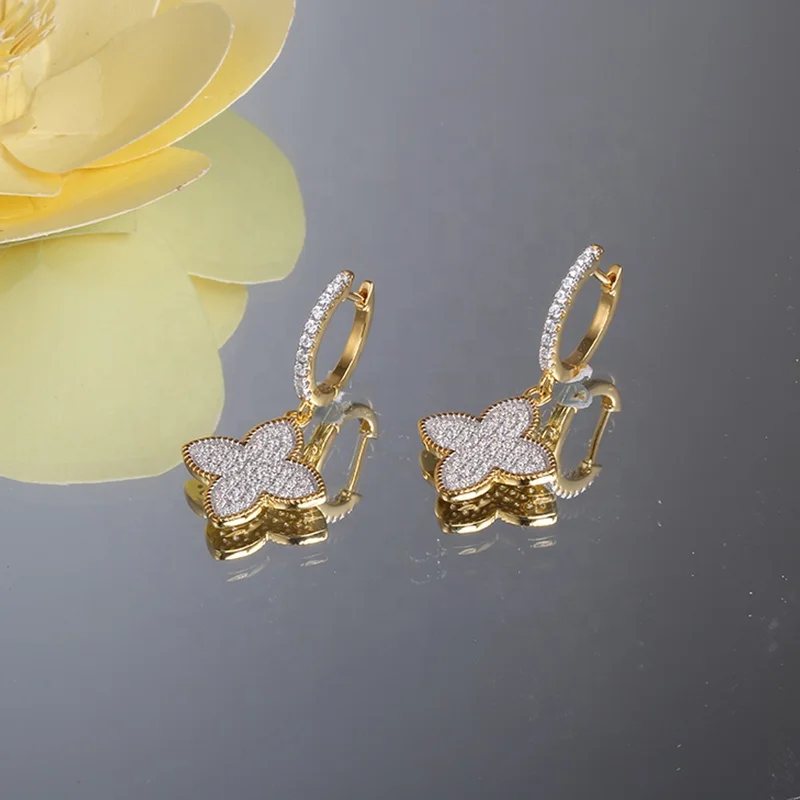 Серебряные циркониевые серьги Angel S925 хорошего качества с четырьмя листьями клевера