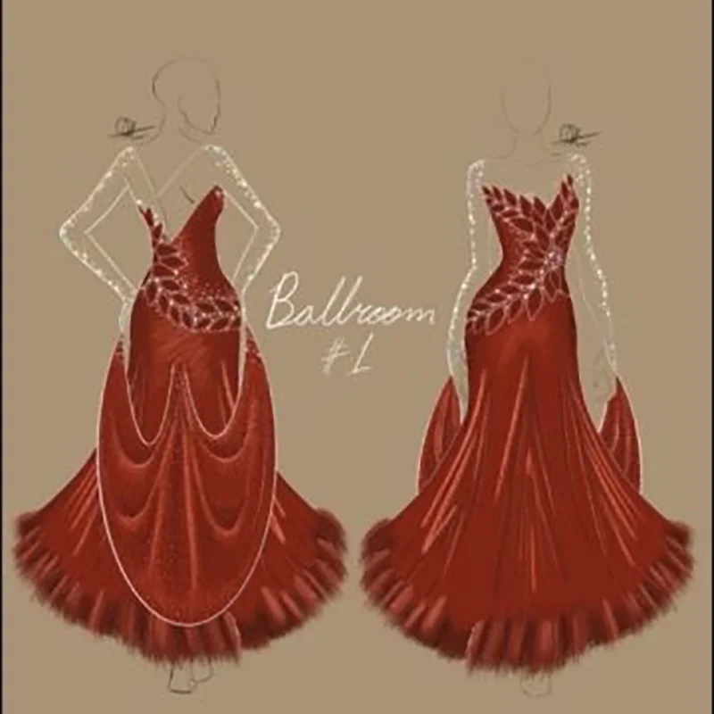 custom woman ballroom dance costume  dress Modern Dance Competition Skirt Practice Wear Rhinestone ballroom dress