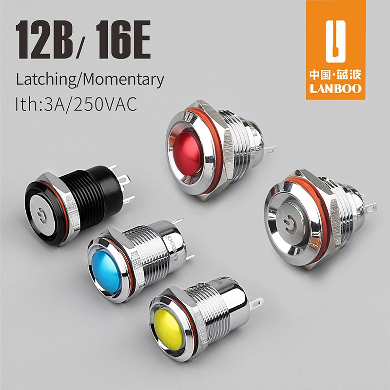  Мини фиксация LB12B мгновенный 4-контактный одноцветный светодиодный светящийся водонепроницаемый кнопочный