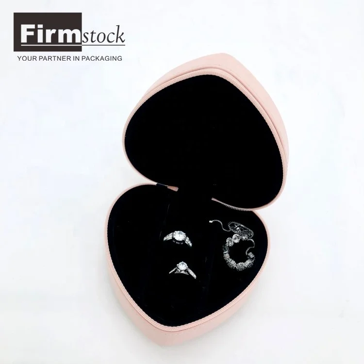 
Wholesale Custom Small Pink Leather Heart Shaped Travel Jewellery Gift Box Jewelry Organizer Case With Custom Logo 