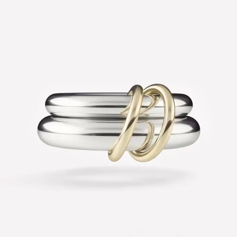 ODM High End 18K Plain Gold Individuality Double Circle Linked Rings Stainless Steel Trendy Simple Gold Plated Jewelry