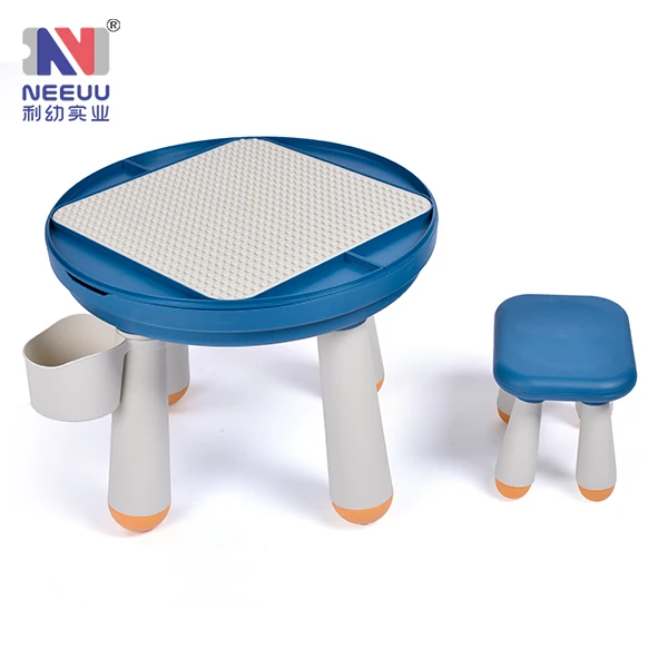 Round DIY kids plastic education multi-function building blocks table drawing table