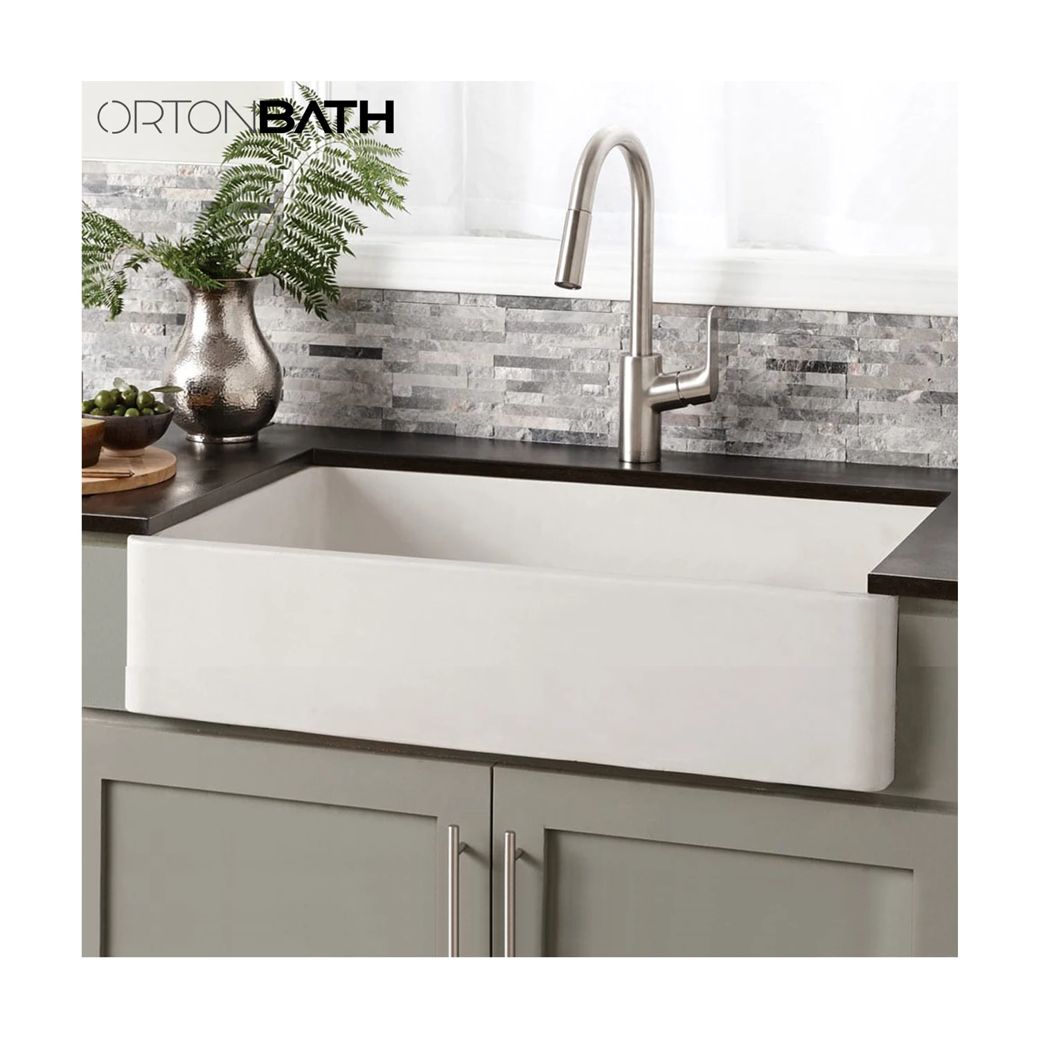 ORTONBATH Kitchen Sink High Quality Ceramic Single Bowl Embedded Dishwashing Basin American Style Sink