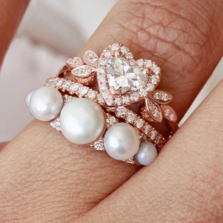 Romantic heart diamond 925 real silver women engagement white gold non tarnish wedding ring set