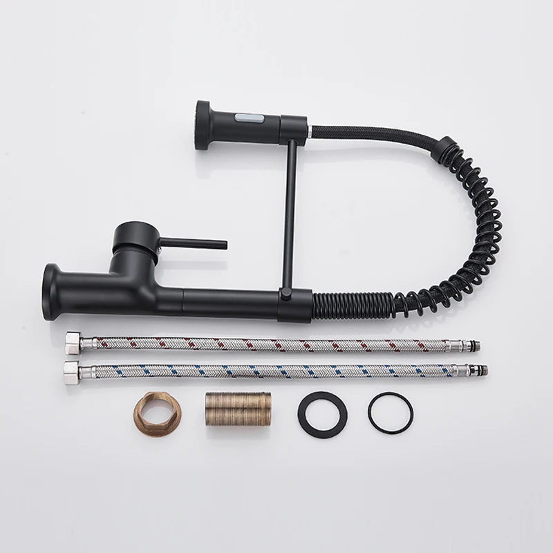 spring pull out sprayer black kitchen faucet