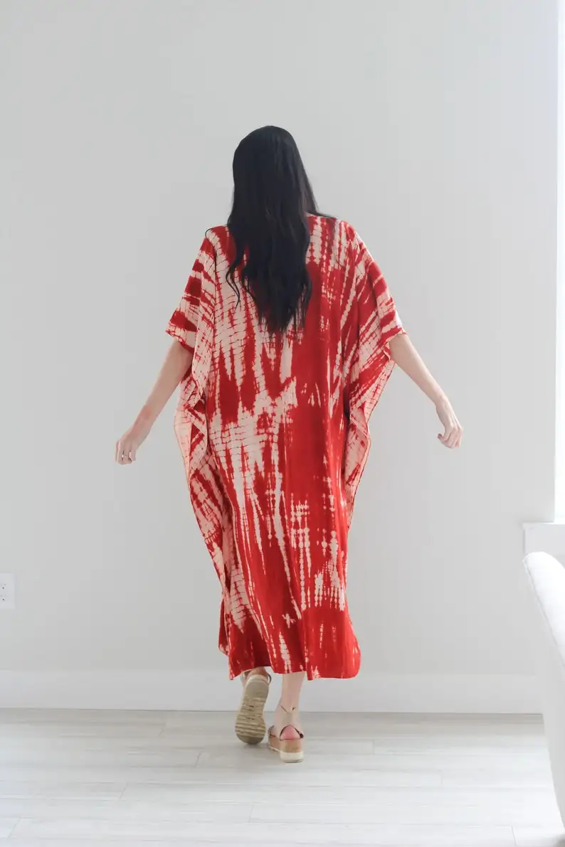 Comfy plus size red kaftan with pockets perfect for Christmas gift for wife Wear Cloths New Cotton Summer Clothing Summer Wear