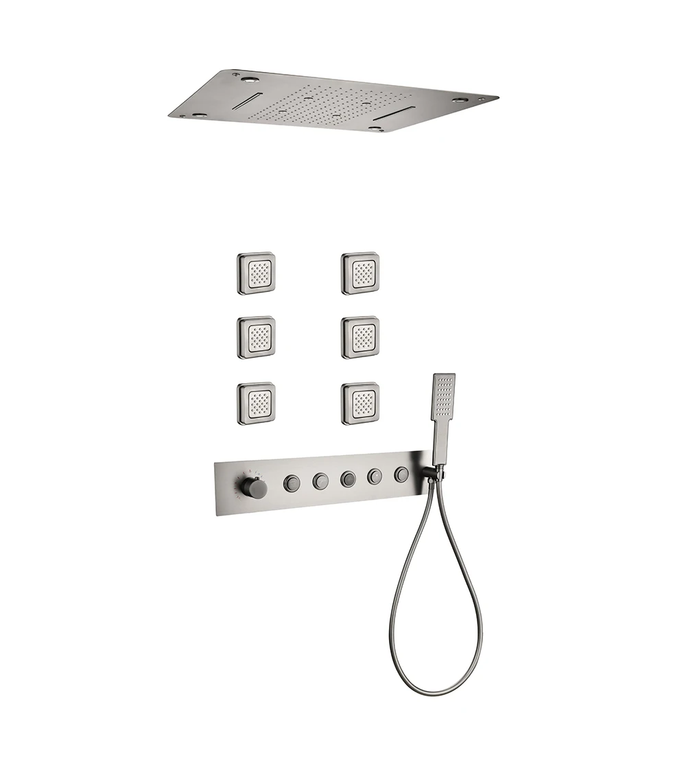 23*19.5inchs Bathroom Luxury Black Shower Faucet Mixer Valve Combo Set Wall Mounted Rainfall Shower Head System and Body Jet