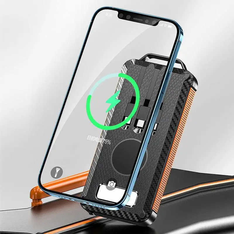 Carregador De Painel Solar Magsafe Charger Powerbank Solar Energy 10000mah Power Bank Phone Backup Charger with Built-in Cable