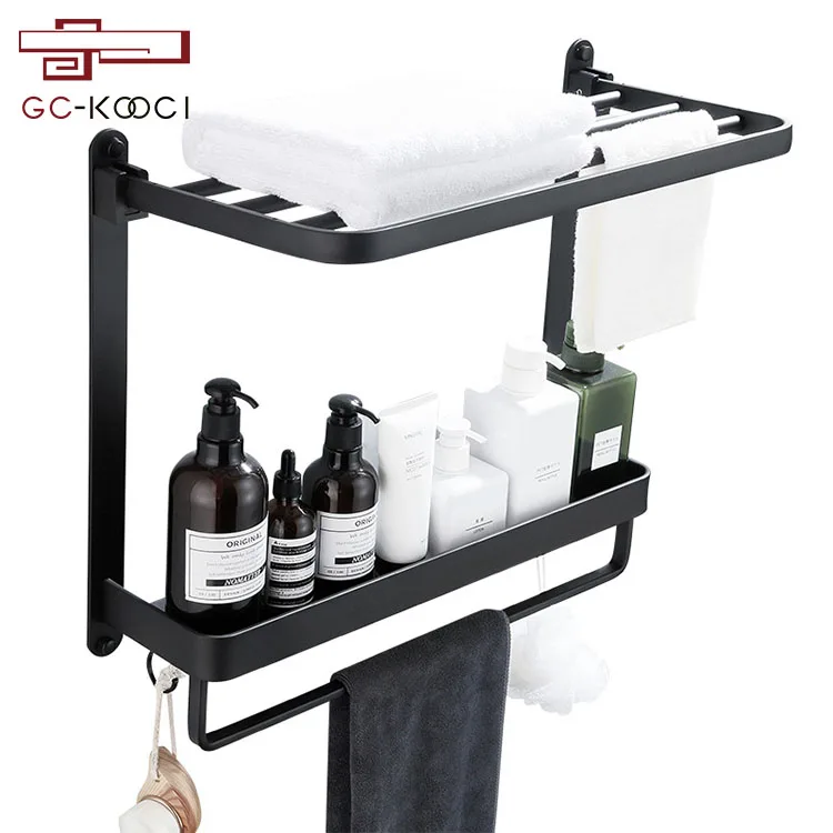 Towel rack aluminum bathroom shelf double-layer toiletries storage rack shower room hanging shelf