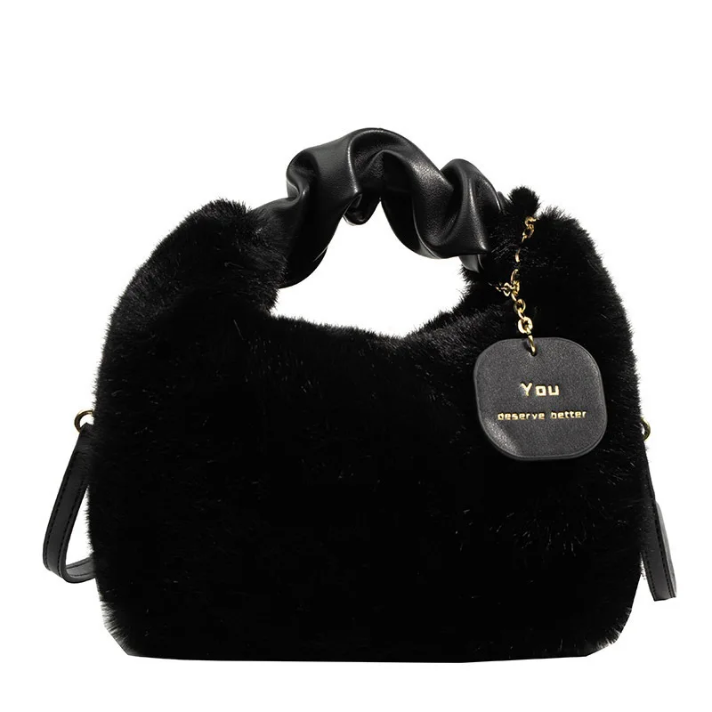 Mao Mao bag new winter handbag female niche plush bag handbag fashion messenger bag.