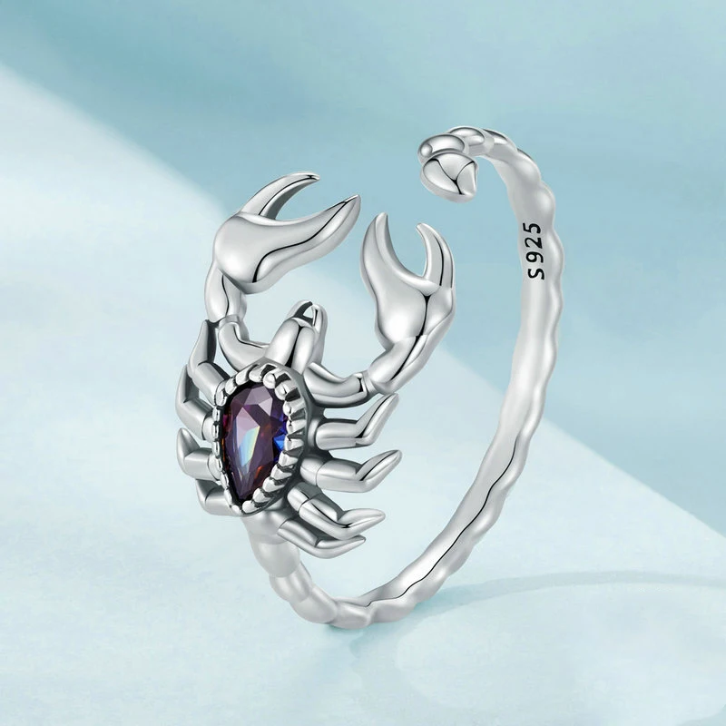 Dark Wind Retro Scorpion Opening Adjustable Engagement Ring women Personality 925 Sterling Silver Insect Premium Zircon  Rings