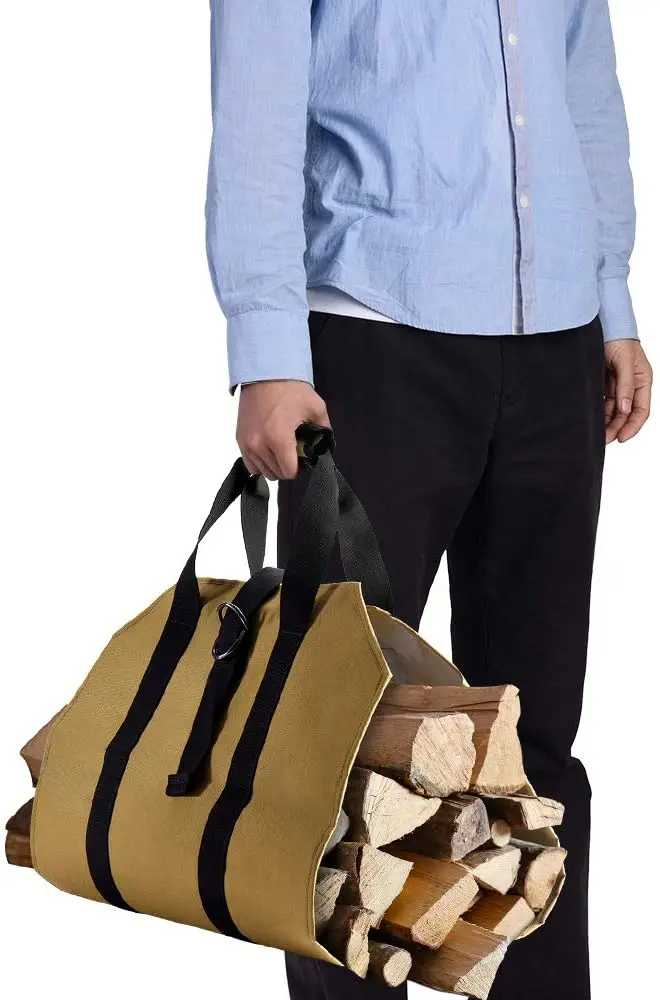 Heavy duty Firewood Storage Bag Canvas Wood Carrier Match Storage Pouch Portable Outdoor Camping Firewood Log Bags