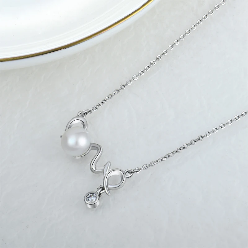 2022 Wholesale Custom Trendy Women Rhodium Plated 925 Sterling Silver Real Dainty Natural Pearl Necklace With Fresh Water Pearl