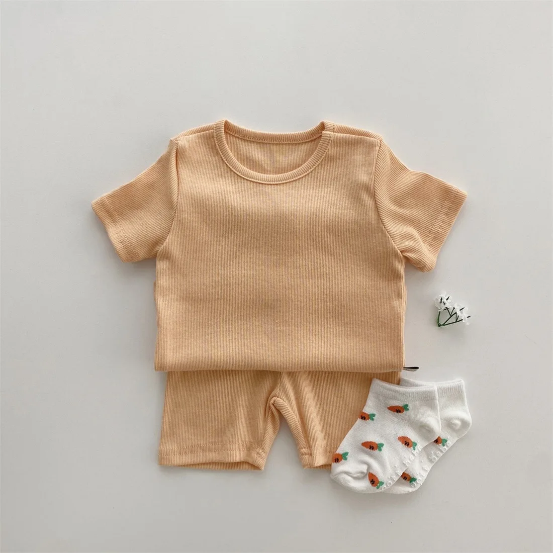 summer fashion candy color ribbed set vacation outfits solid color girls clothing sets