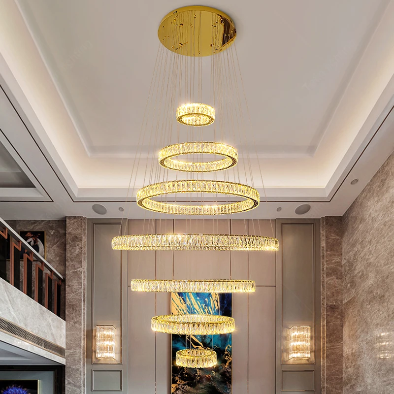 Top Ranking Villa Duplex Living Room Large Pendant Light Modern Light Luxury 7-ring LED Ceiling Apartment Pendant Light