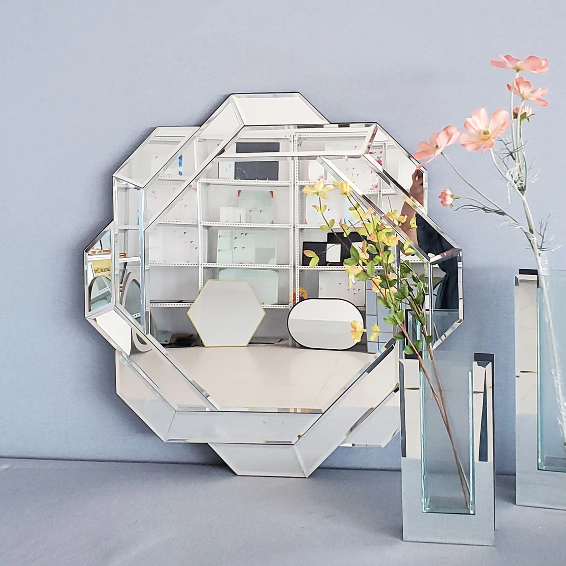 unique decorative frameless Irregular beveled edge glass Wall Mirror for Living Room Bedroom Bathroom Entryway Wall Decor