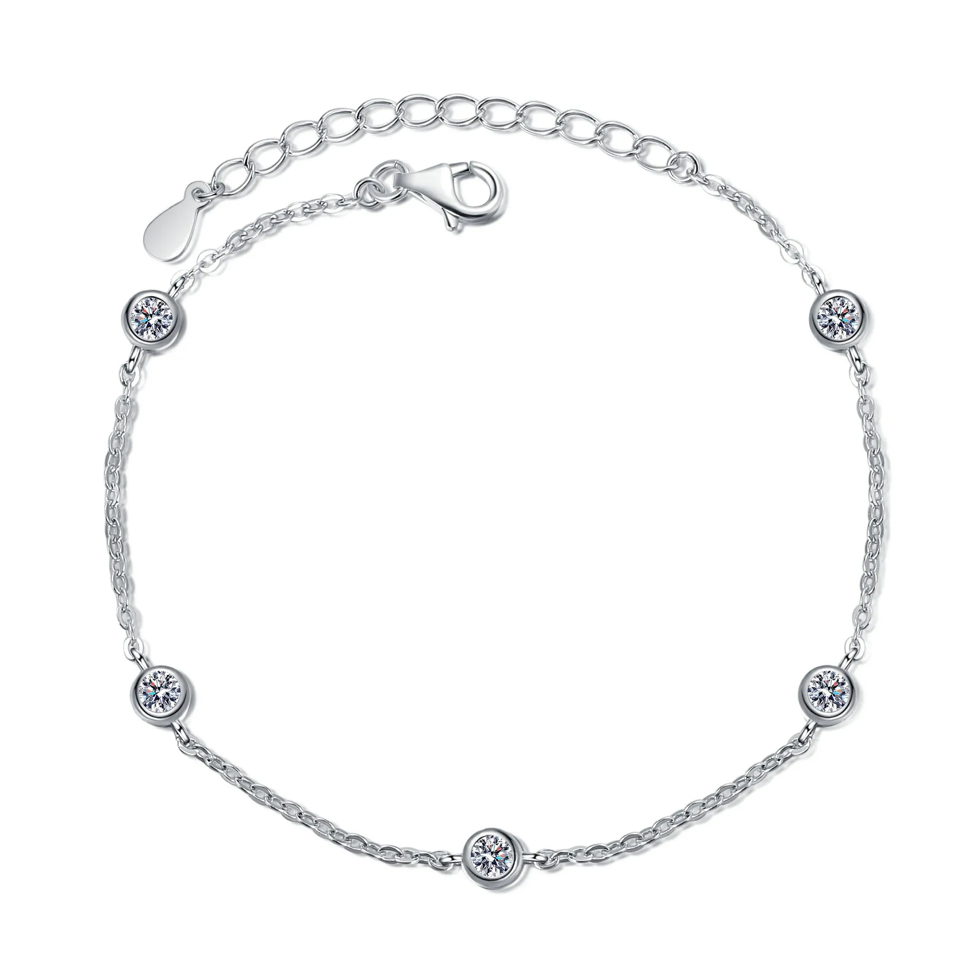 Silver 925 Original Excellent Cut Total 0.5 ct Diamond Test Past D Color VVS1 Moissanite Numeral Bracelet for Women Fine Jewelry