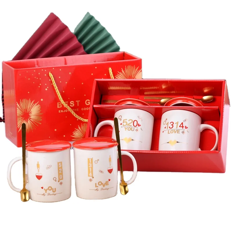 Nordic breakfast coffee cup with cover spoon lovers mug gold handle ceramic cup gift box custom wholesale