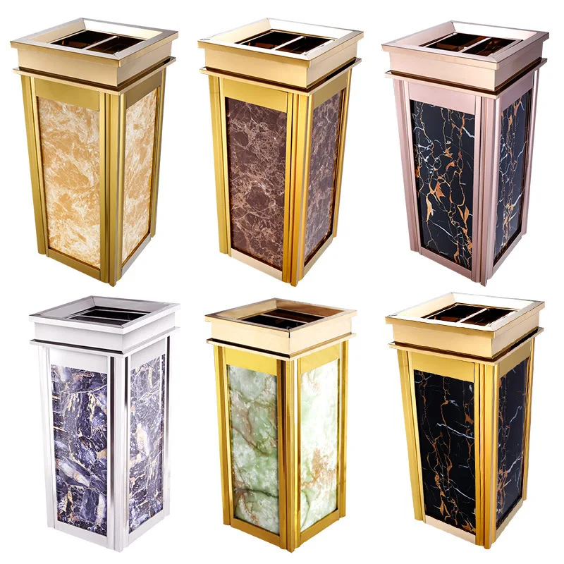 Hotel trash can lobby Vertical hotel corridor Commercial office building elevator entrance large with soot