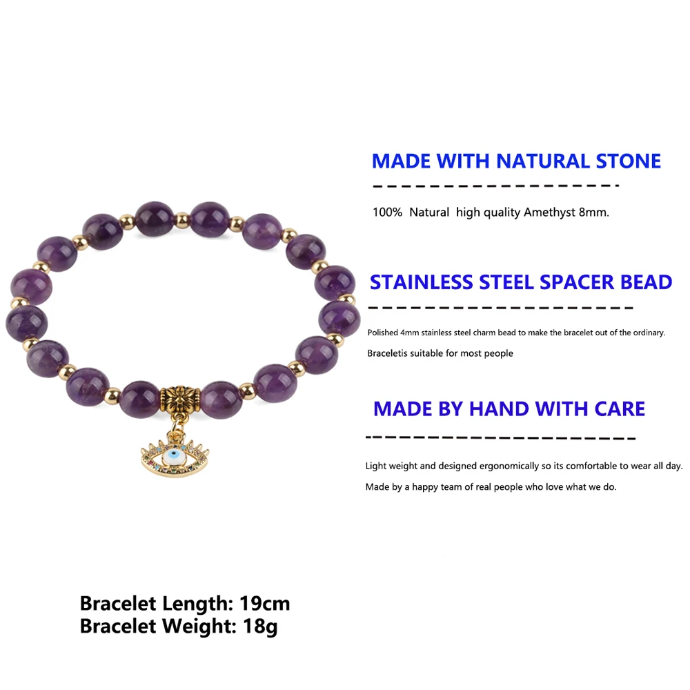 19cm Natural Stone Micro Paved Copper Eye Charms Gift Bracelet