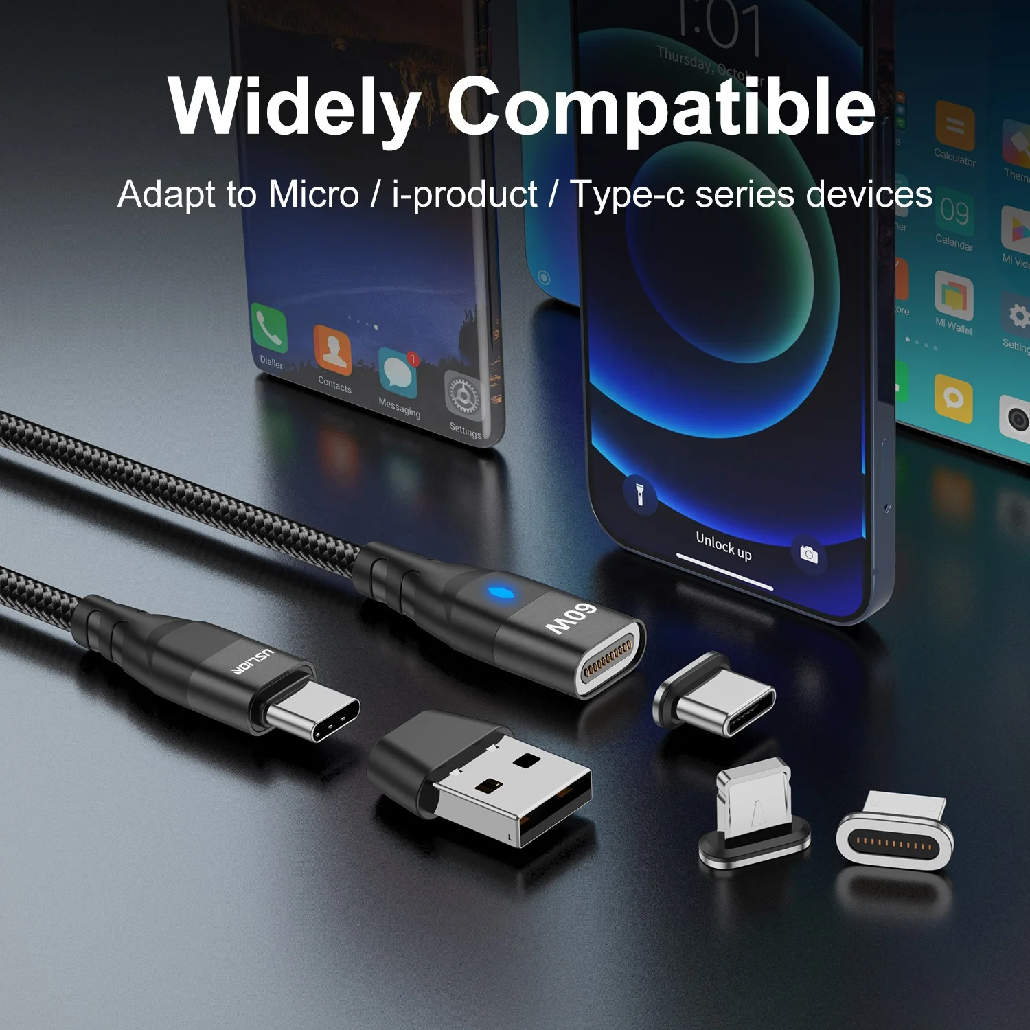 USLION 6 in 1 PD60W 3 in 1 USB Cable Type C Magnetic Cable Charger Charging Data Cable Magnet Micro USB for iphone 14