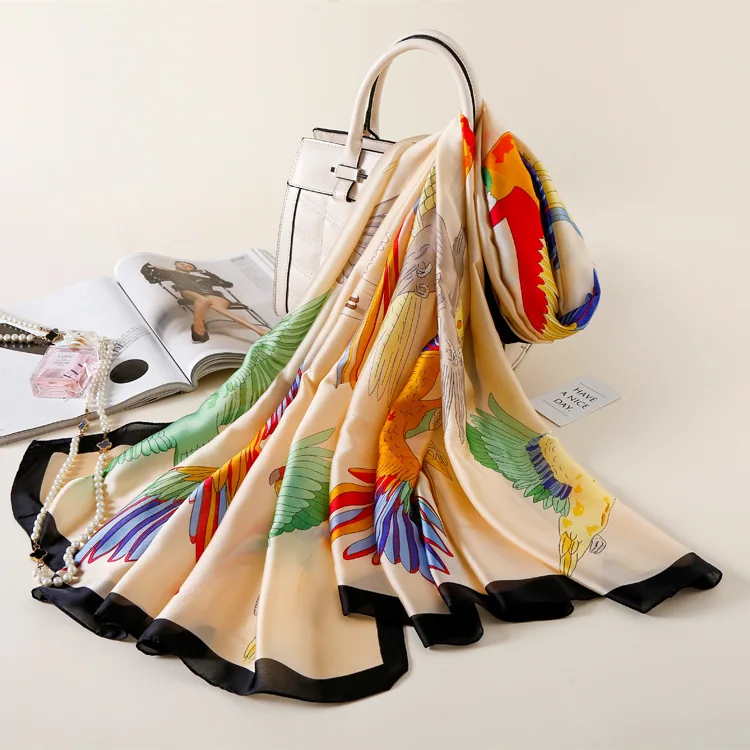 
Scarf Manufacturers Custom Print Silk Scarf Long Women Ladies Bird Printing Silk Shawl Scarves 