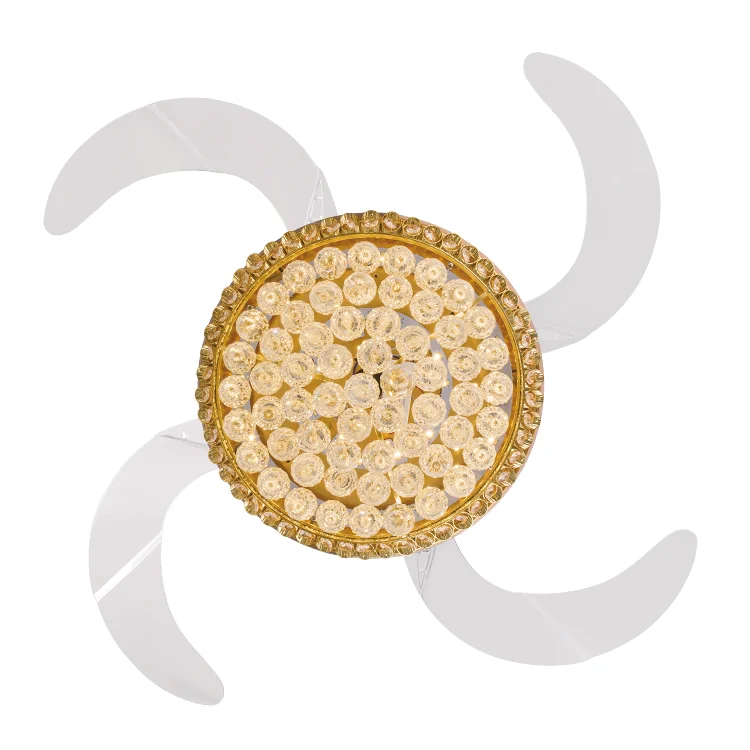 Competitive Price Wholesale Luxury Golden Crystal Ceiling Fan with 42 inch Folding Acrylic Blades