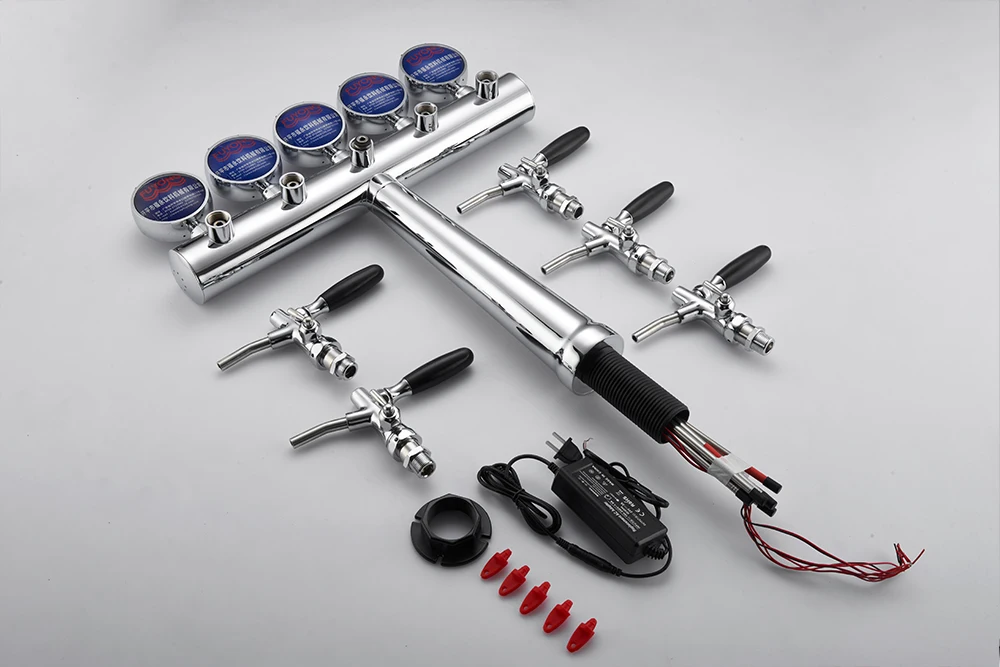 Top Quality T Type 5 Taps SS304 Beer Tower Draft Beer Font Dispenser Flow for Kegerator Bar Home