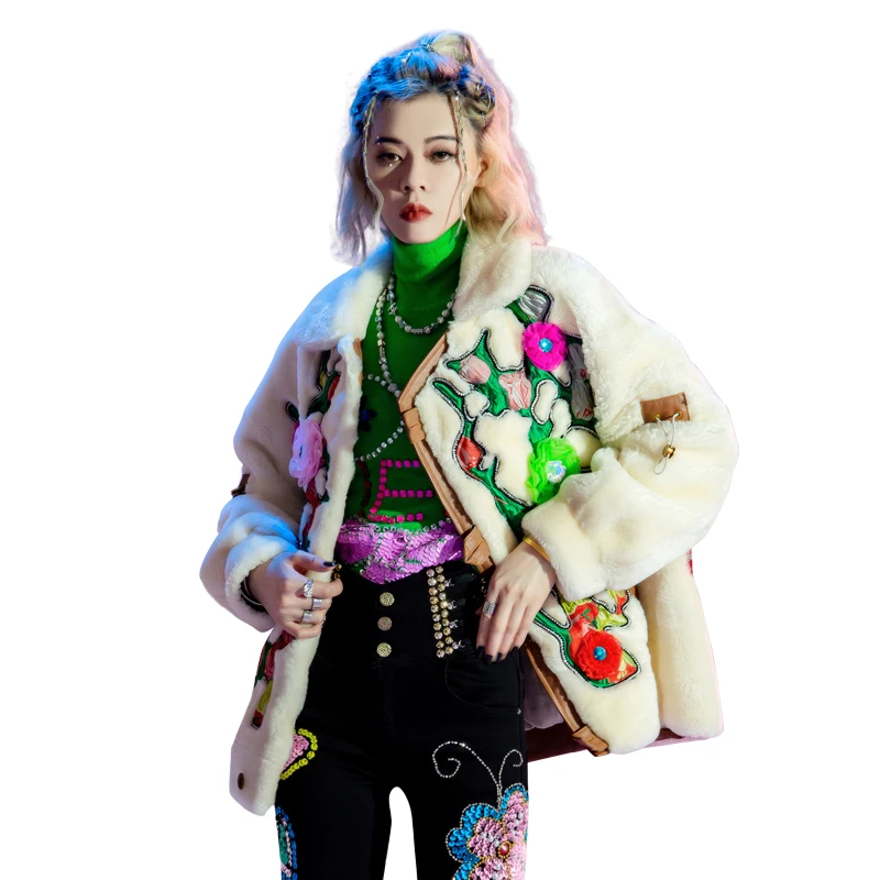 Winter Warm Thick Embroidery Rabbit Coat Jackets Plush Teddy Coat Woman Natural Fur Coat Short