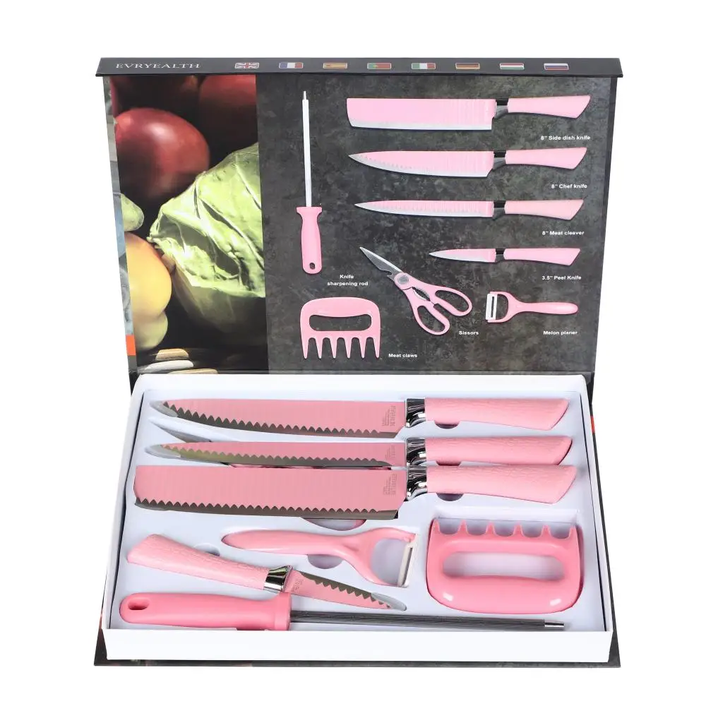 Popular wholesale Kitchen knife set 8-piece business knife set stainless steel double-sided suction Knife Sets