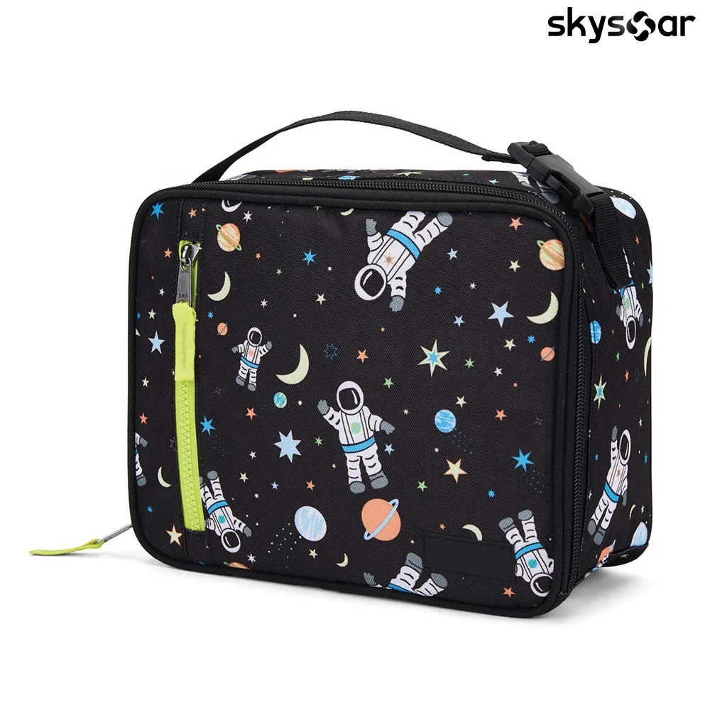 Supplier Durable Freezable Lunch Box Cute Girls and Boys Funny Spaceman Cartoon  Printing Insulated Cooler Bento Tote Lunch Bags