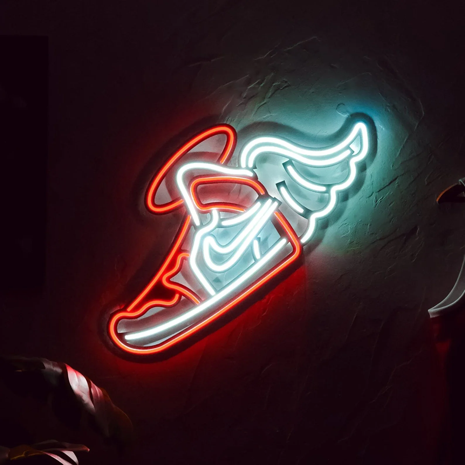 Cailemeng Flying Jordan  Wall Decor, Sneaker Led Teenage Bedroom Decor, Shoes Decor Led Wall Sign Murall Game Room Neon Sign