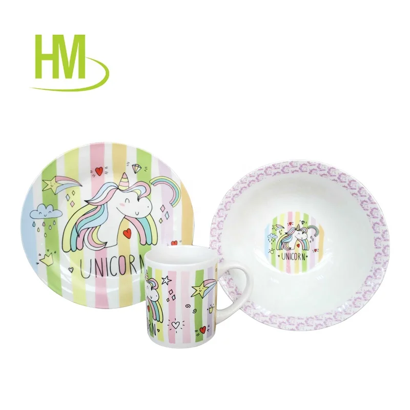 china ceramic dinner ware set with cartoon decal for kids hot sale