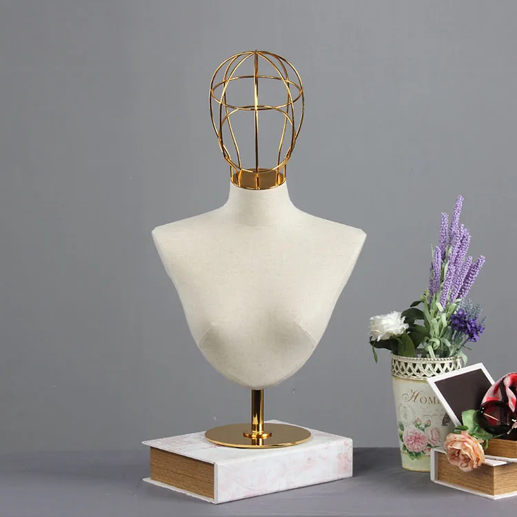 
Model Female Chest Piece Necklace Shirt Dummy Table Adjustable Half Body Props Hollow Metal Head Mannequin 