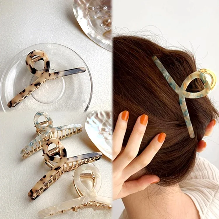 Korean women 11cm large Tortoise Shell Hair claws Crab Leopard big claw hollow jumbo metal acetate hair claw clips Evita Peronie