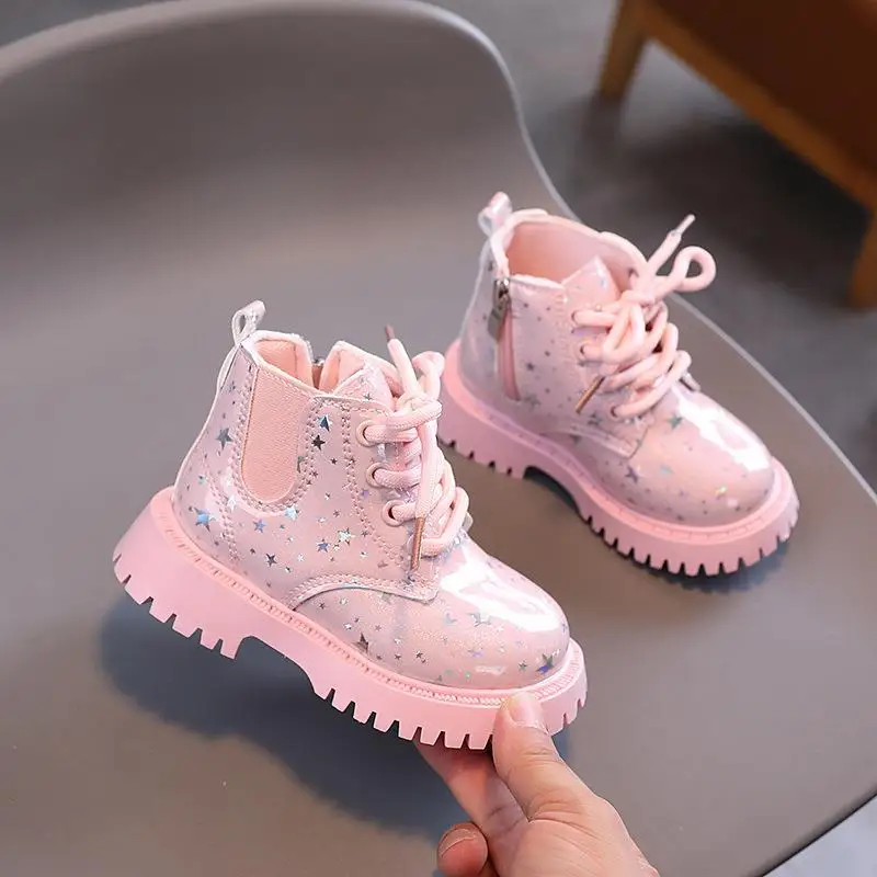 Star Pattern Fashion Kid Short Boots Girl British Style Child Shoe Ankle PU Leather Boot Autumn Winter Waterproof Shoe Boot