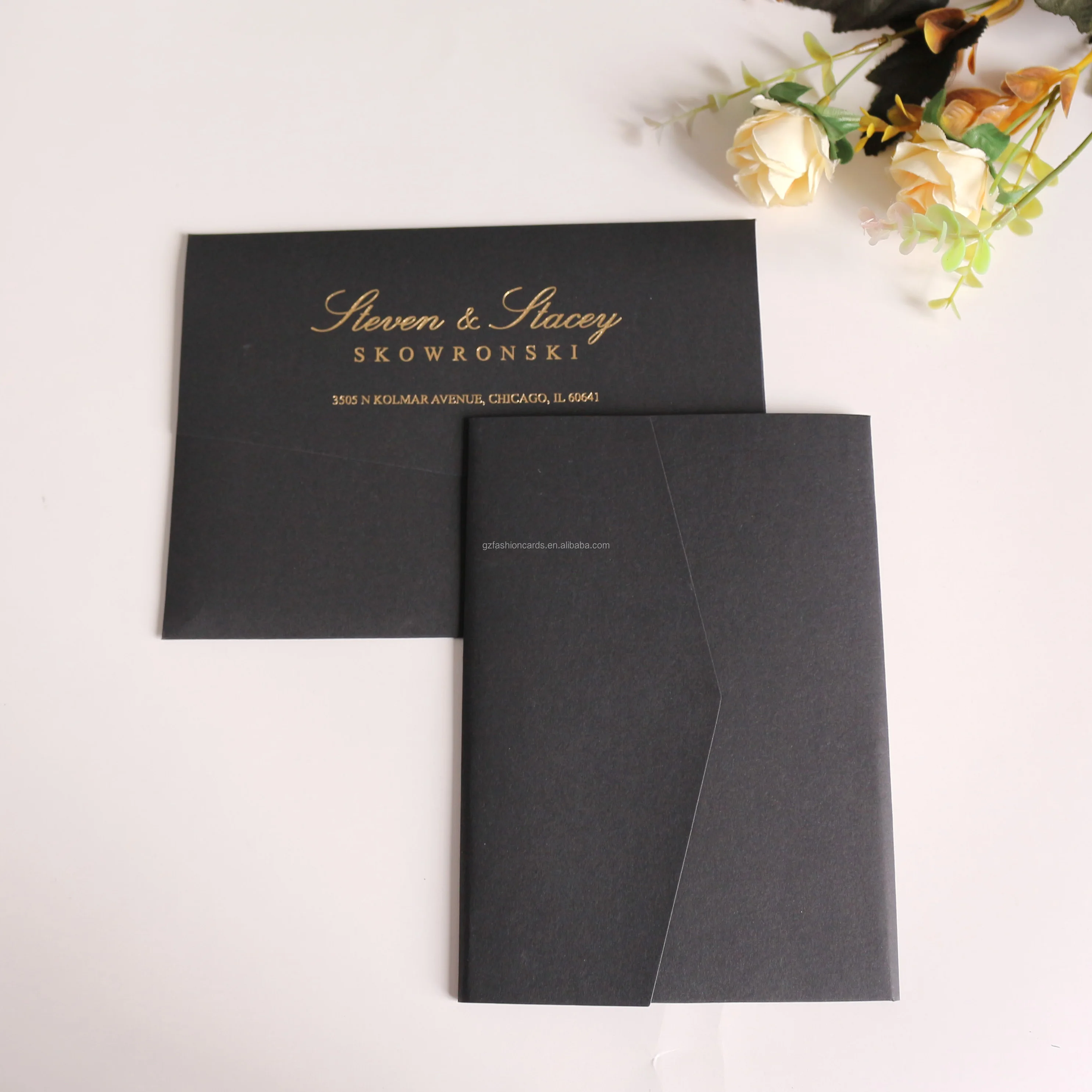 Wholesale Elegant Simple Black Acrylic Invitation Cards With Gold Foil Blank Ribbon Luxury Acrylic Birthday Wedding Invitations