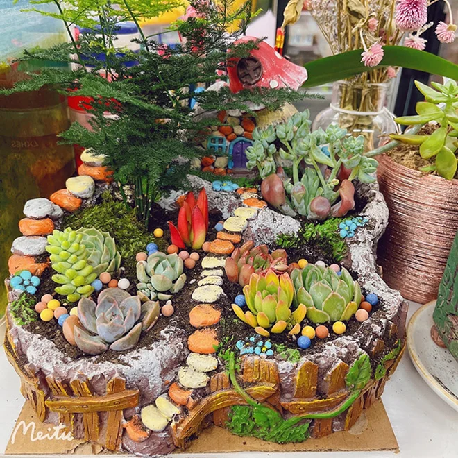 Цветочный горшок из смолы для суккулентных растений мини-контейнер сада с 2/3 горшками дома/офиса оптовая