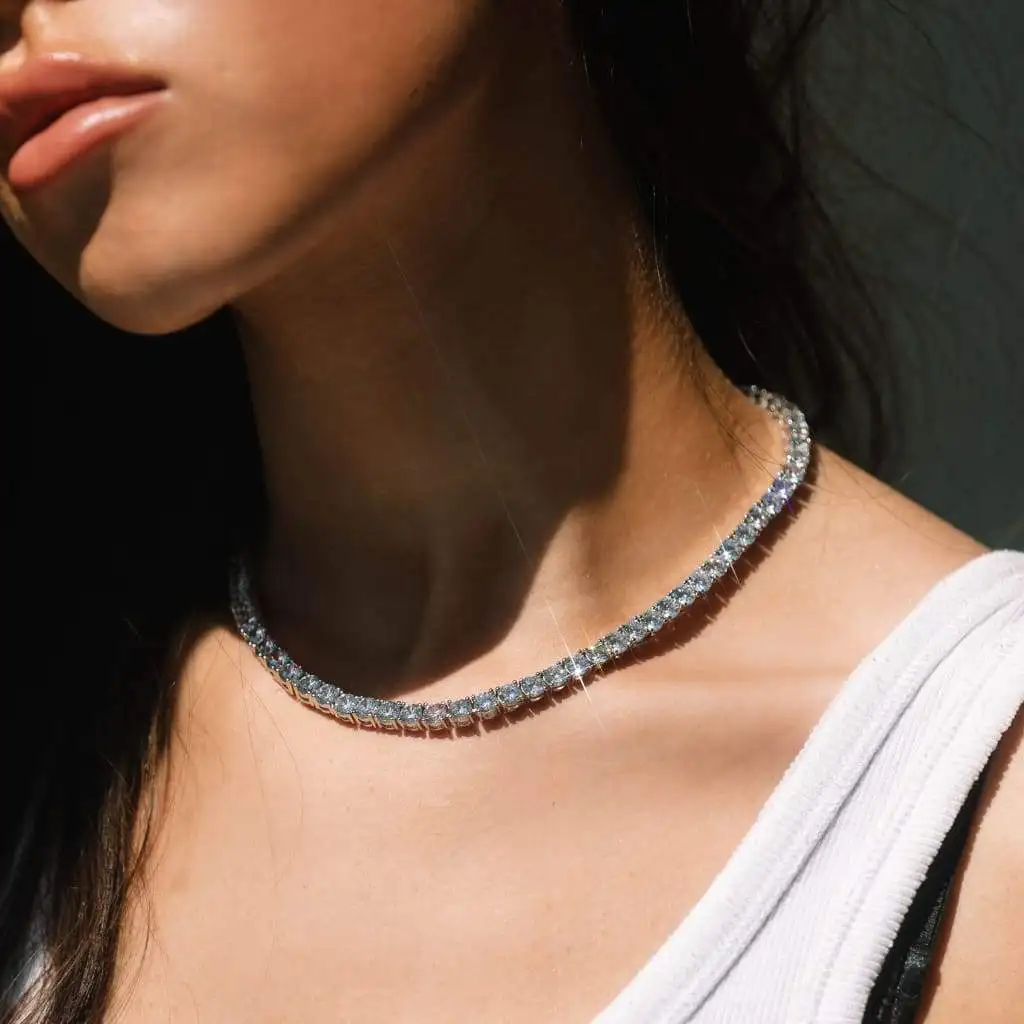 in stock ready to ship iced out bling For women 5A 5mm Cubic zirconia cz tennis bracelet necklace jewelry set