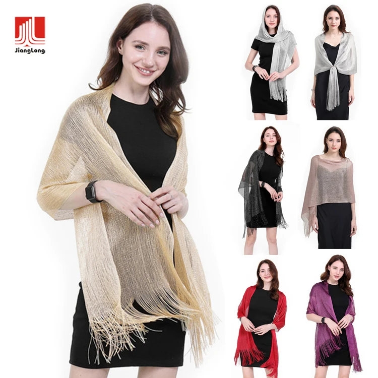 Female golder silvery wire tassels fashion pashmina elegant women evening dress shawl