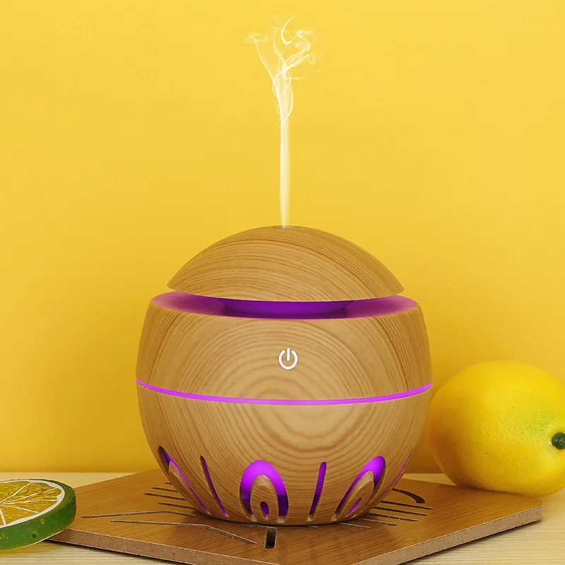 Portable Mini Humidifier Wood Grain Humidifier Ultrasonic ultransmit Aroma Diffuser 130ML with 7colors lights
