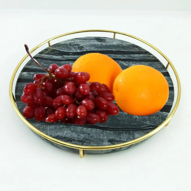 
European-style metal marble tray light luxury tea table dining room table bathroom receive household ornaments soft decoration 