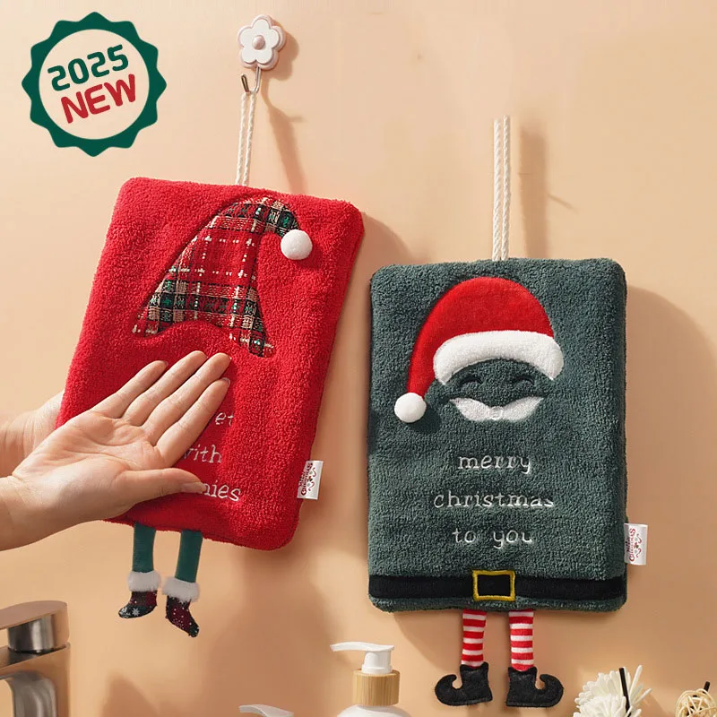 Christmas Decorative Coral Fleece Gift Coral Velvet Kitchen Hand Drying Cleaning Towels Heat Insulation Towels Coaster With Hook